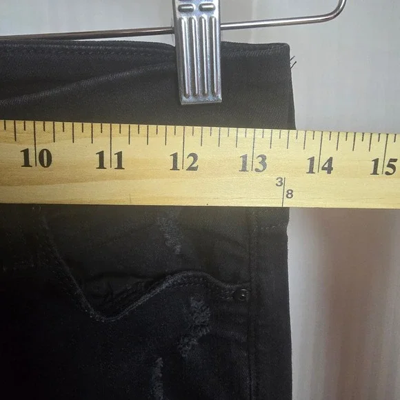 MOTHER Looker Ankle Fray Skinny Jeans 27 Black Distressed - Picture 7 of 16